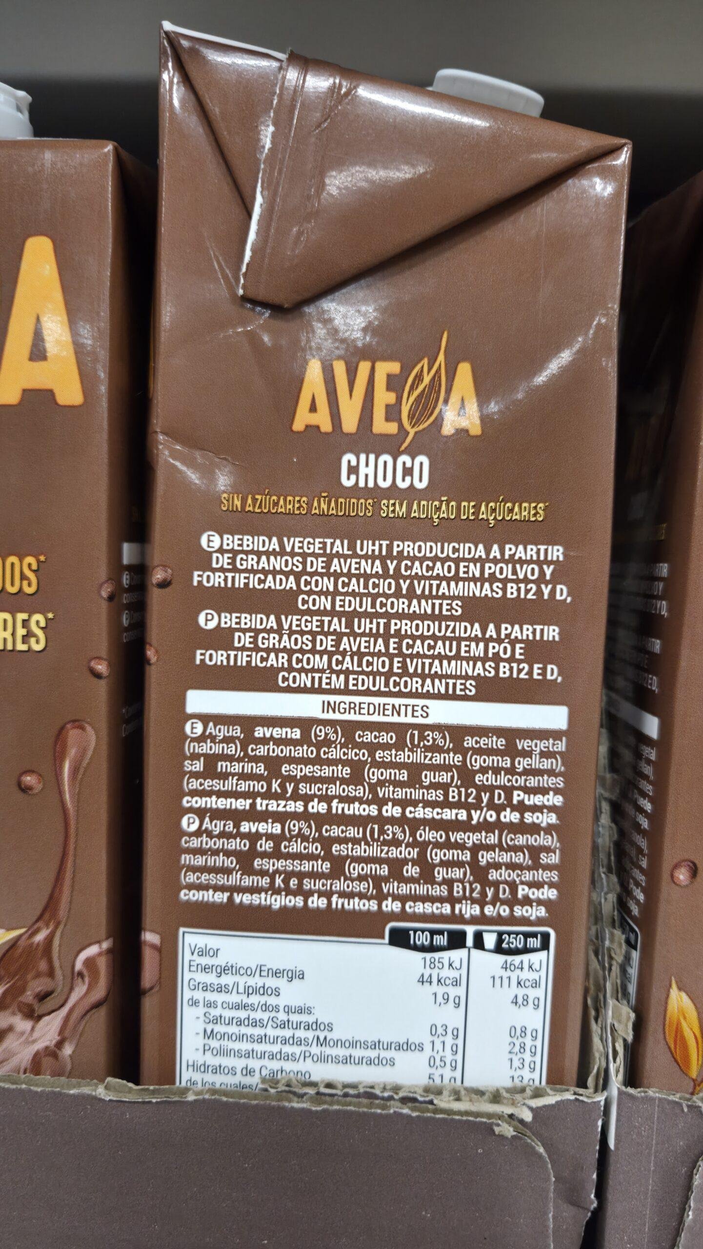 Ingredientes leche avena chocolate Mercadona