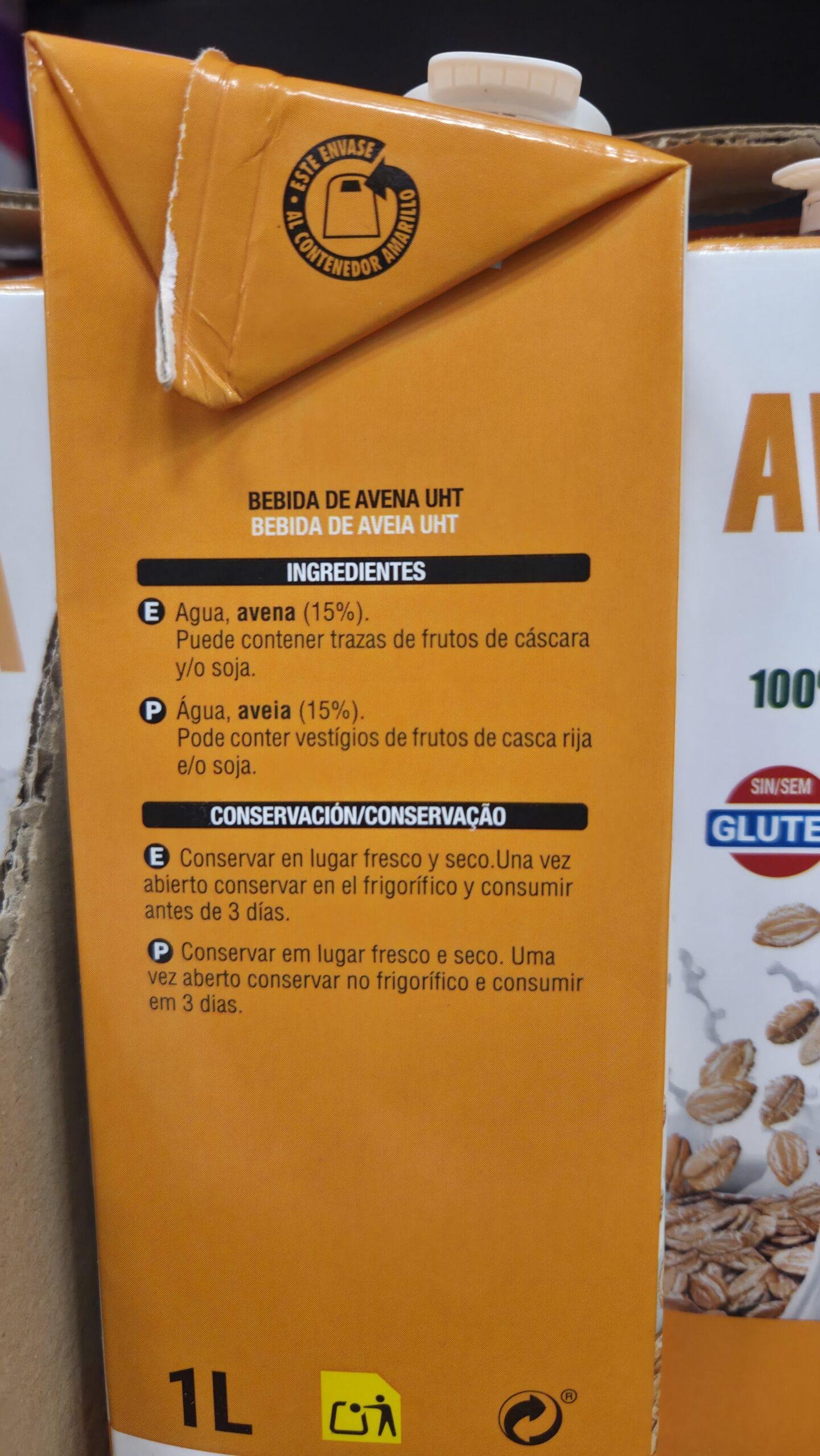 Ingredientes leche avena Mercadona