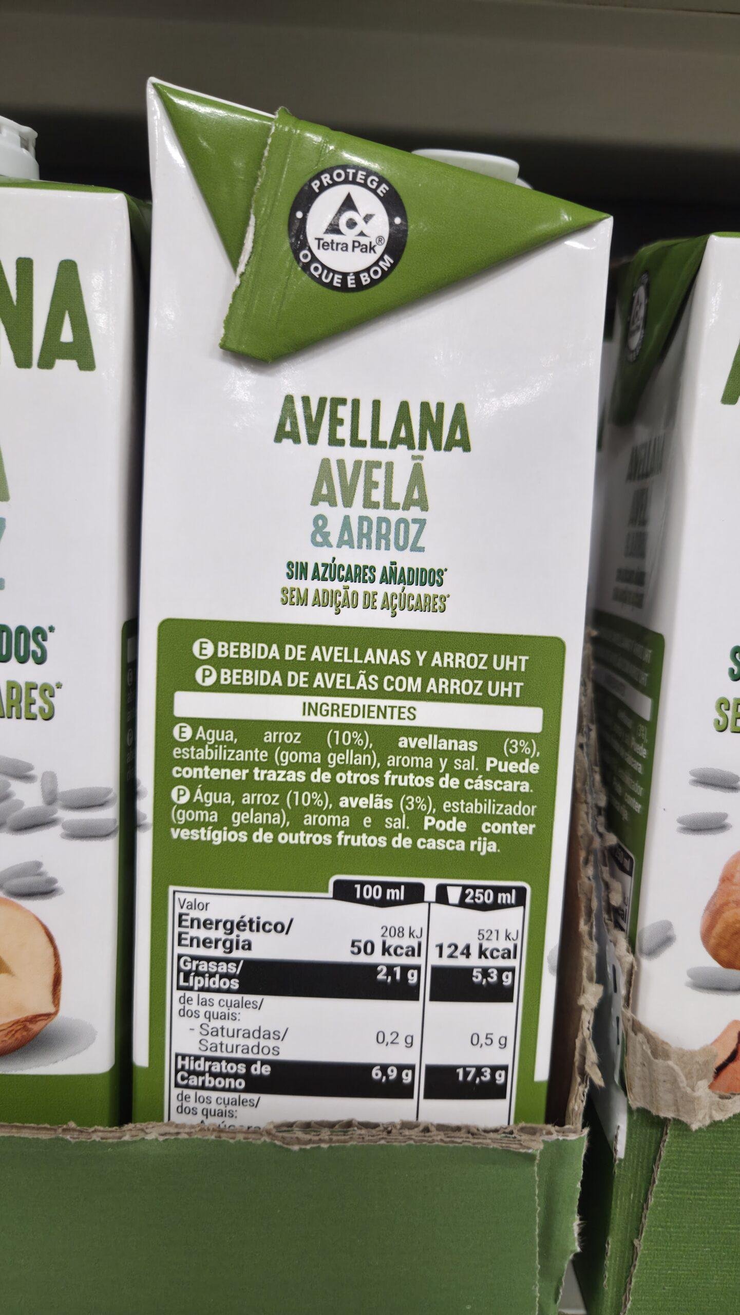 Ingredientes leche avellana Mercadona