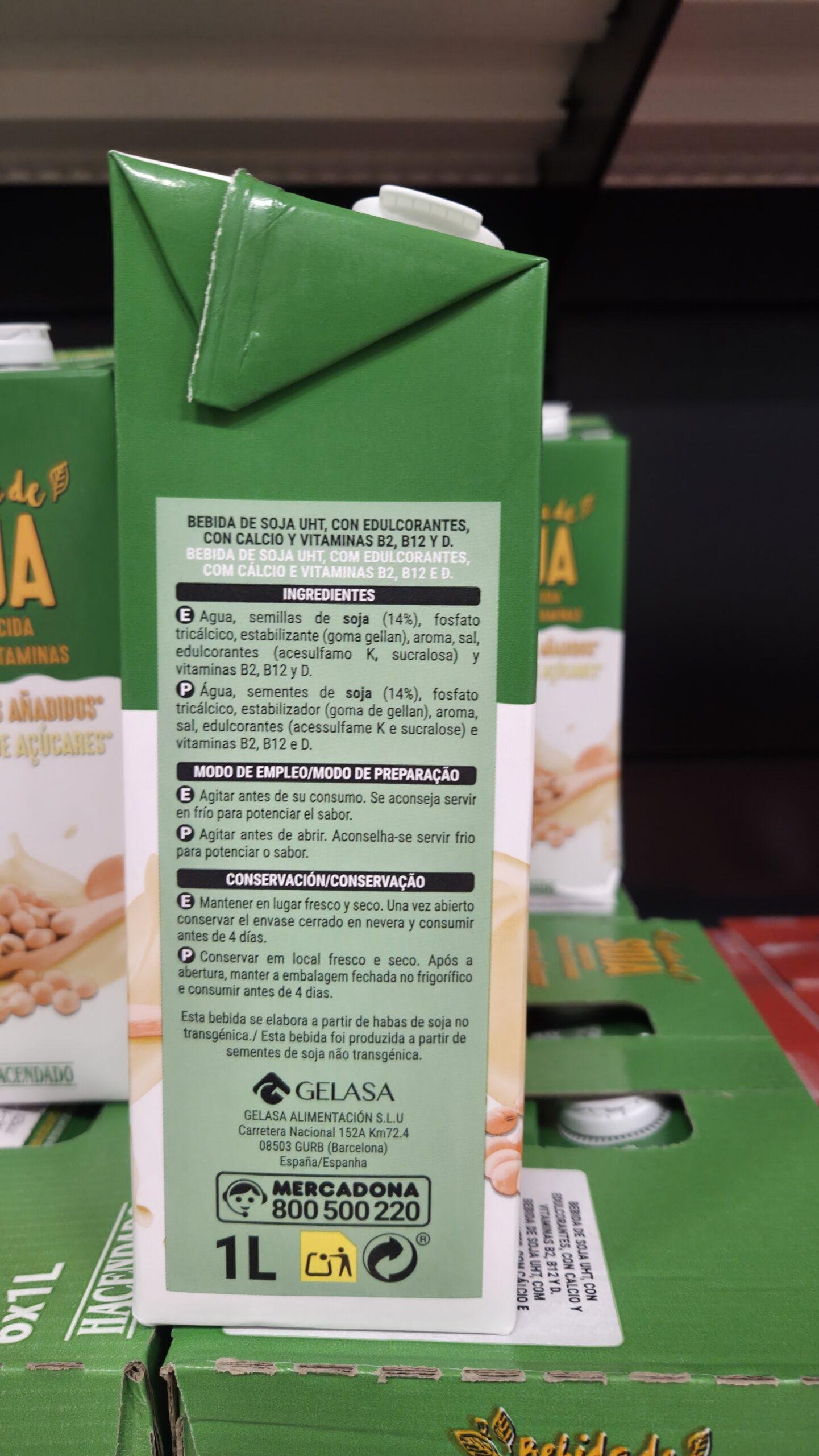 Ingredientes leche soja Mercadona