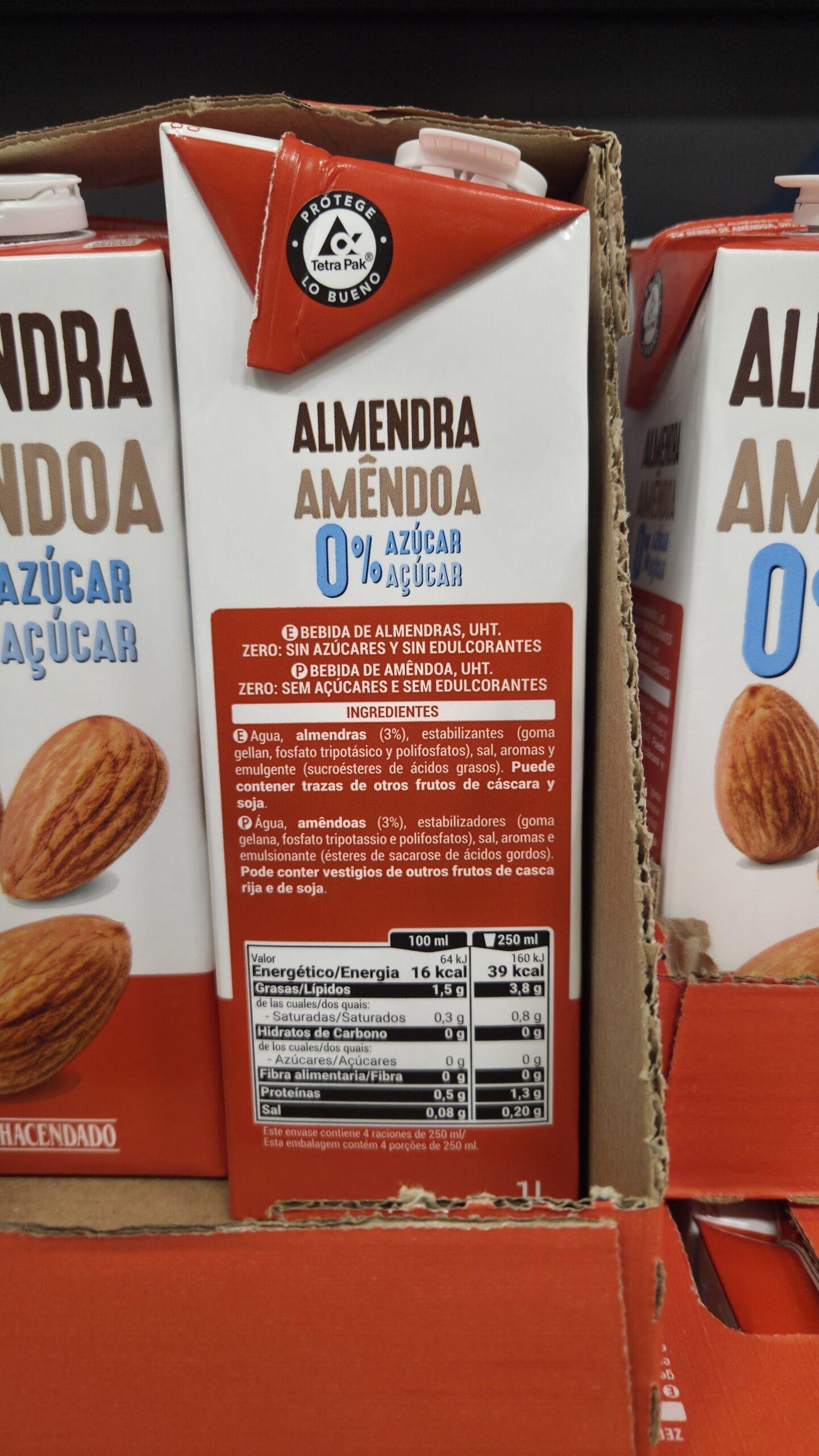 Ingredientes leche almendras Mercadona Ingredientes leche almendras Mercadona