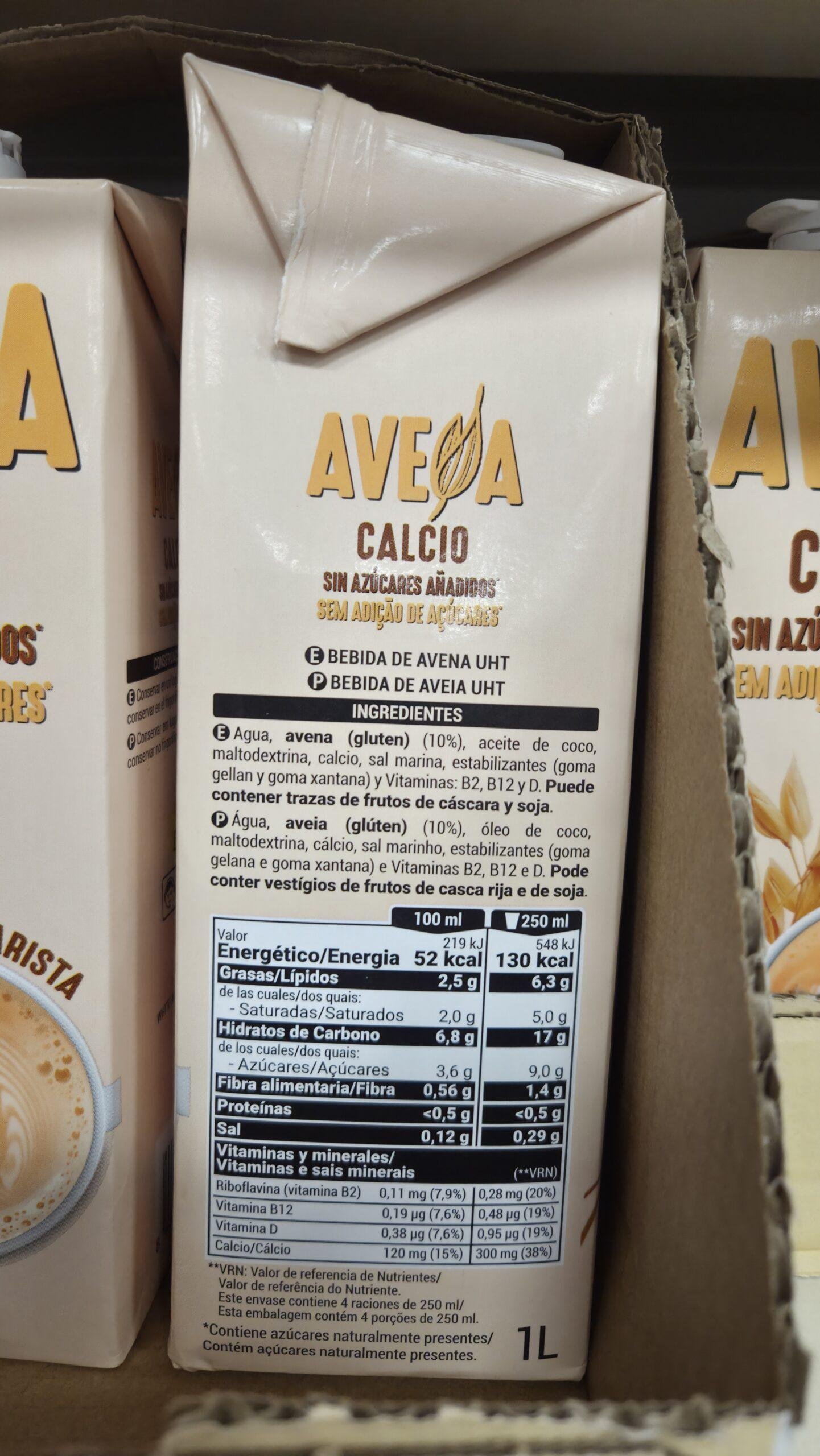 Ingredientes leche avena con calcio Mercadona Ingredientes leche avena con calcio Mercadona