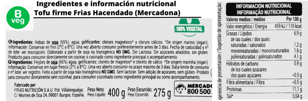 tofu mercadona-informacion nutricional