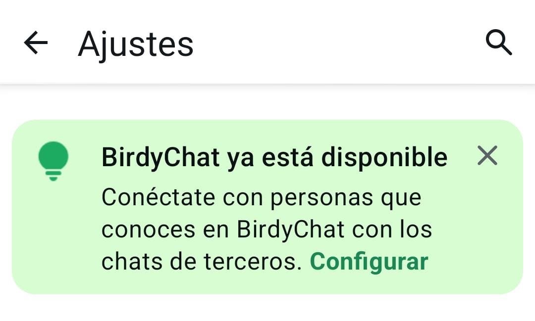 Aviso oficial de BirdyChat en WhatsApp